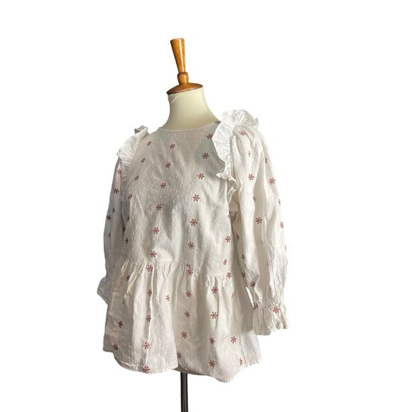 Universal Thread White Peasant Top Women Small Floral Peplum Ruffle Cotton Boho - Picture 2 of 10